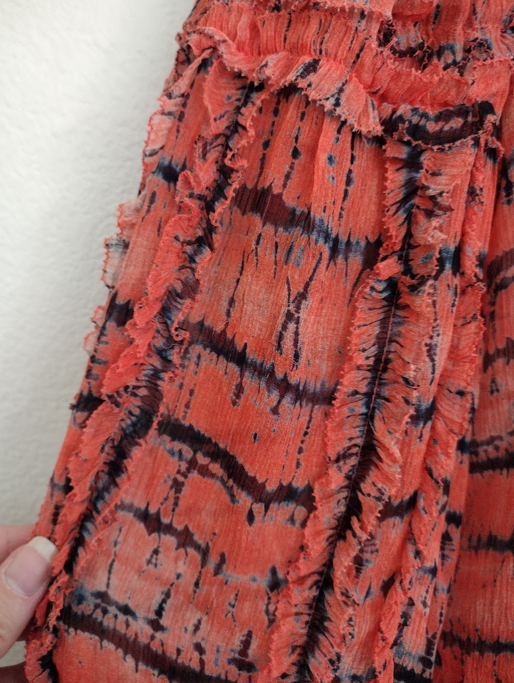 Ulla Johnson Mari Silk Blouse In Chili Tie Dye Orange Red Black Size 2 - Picture 8 of 16